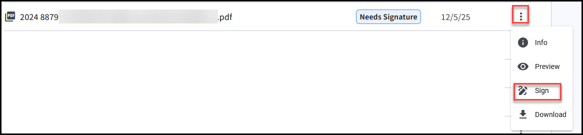 Sign option under menu on Files window. 